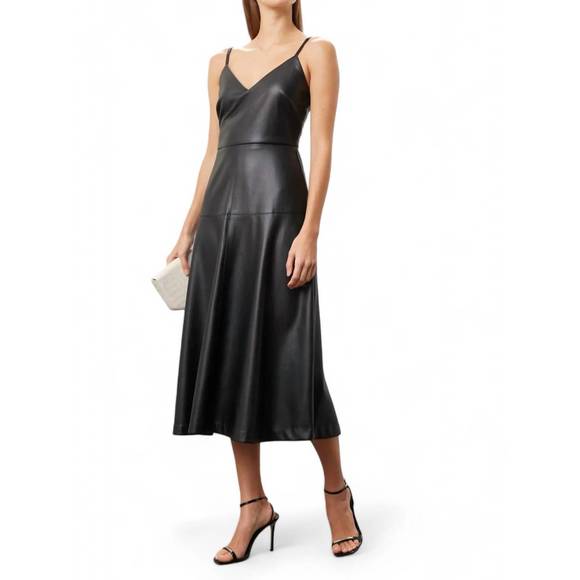 NEW FIFTEEN TWENTY lana faux leather dress in black Midi